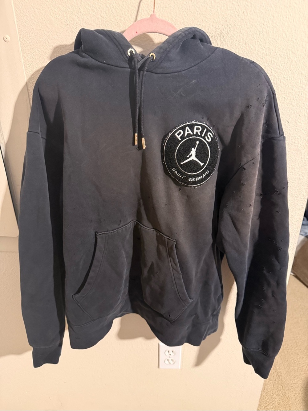 Nike Air Jordan x Paris Saint-Germain Distressed Pullover Hoodie Black Medium